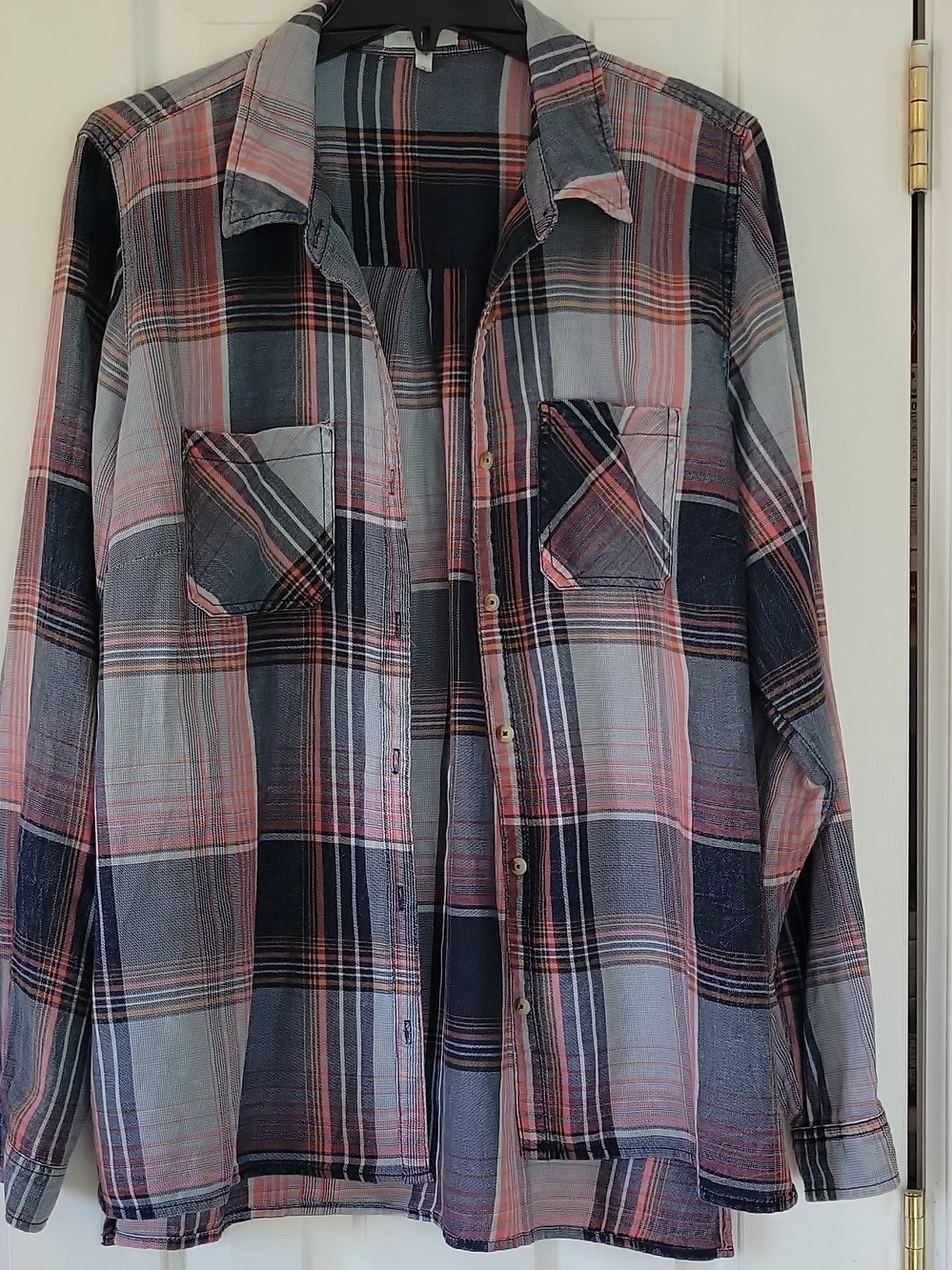 Maurices Navy and Pink Plaid Button-Down Shirt